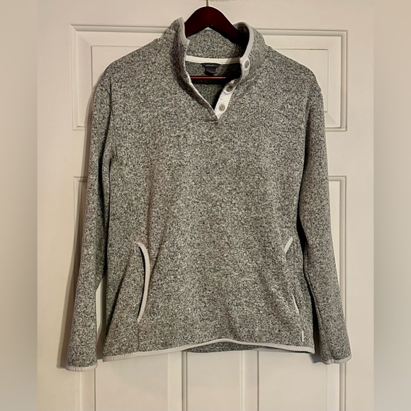 Eddie Bauer Sweater Womens Large 1/4 Button Pullover Fleece‎ Mock Hiking Gray - Picture 1 of 3